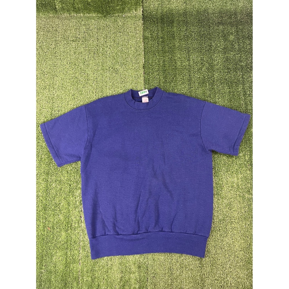 Vintage Fruit of the Loom Purple Short Sleeve Sweatshirt Mens Large Made in USA